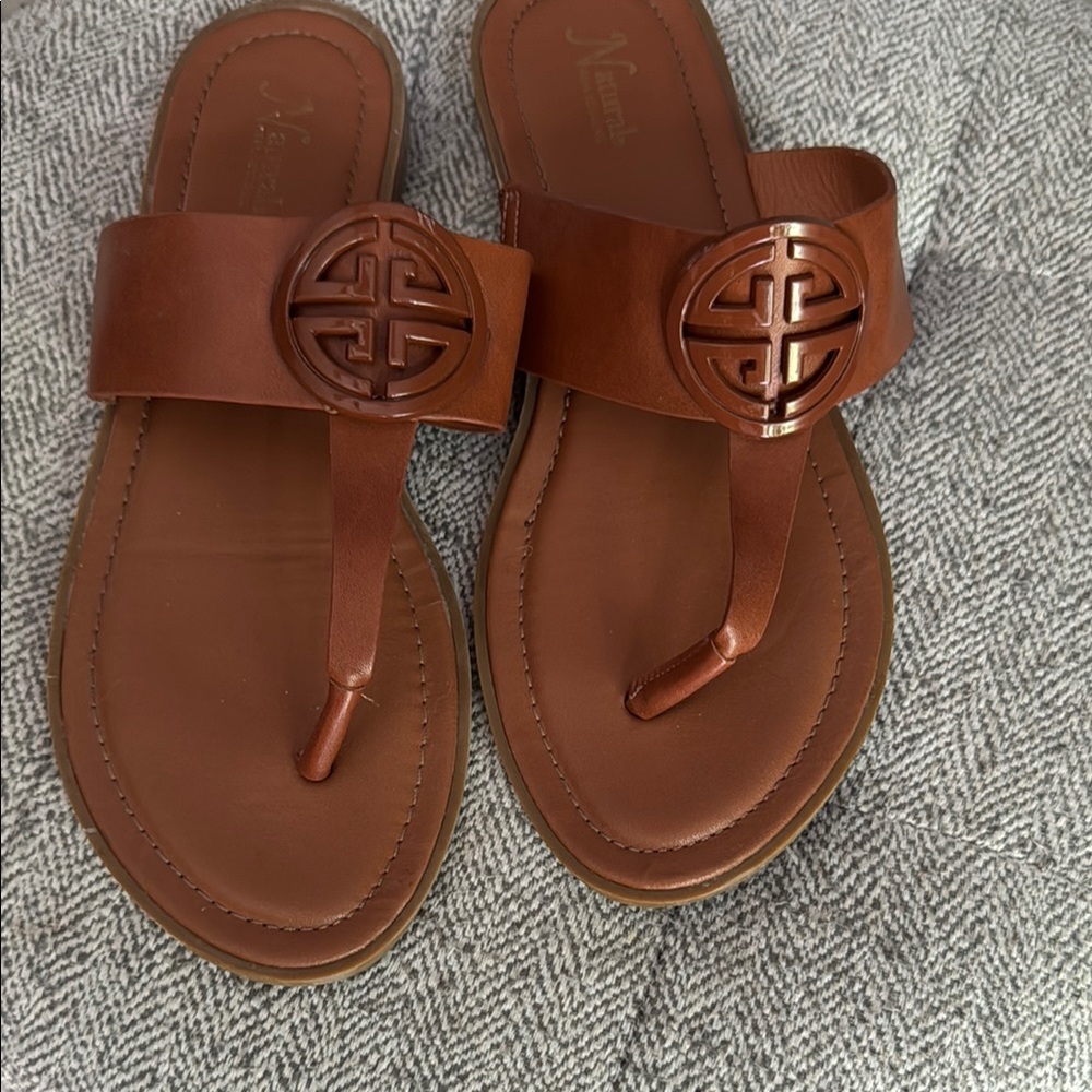 Natural Reflections Brown Leather Sandals Classic Slip-On Design